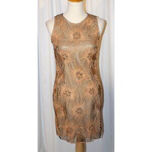 Belle Badgley Mischka Sz 6 Champagne Gold Applique Floral Sheath Cocktail Dress